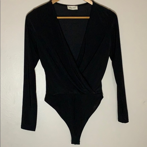 Black Bodysuit V-neck Shirt - Picture 1 of 5
